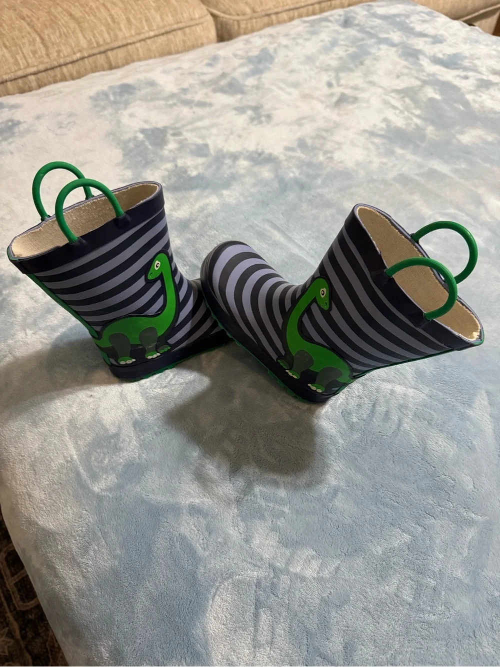Kids Green Dino Stripe Rain Boots